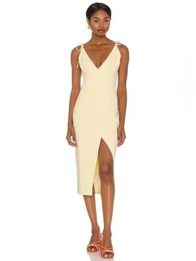 Camila Coelho Butter Yellow 'Aaliyah' Button Detail Midi Dress Size S NWT